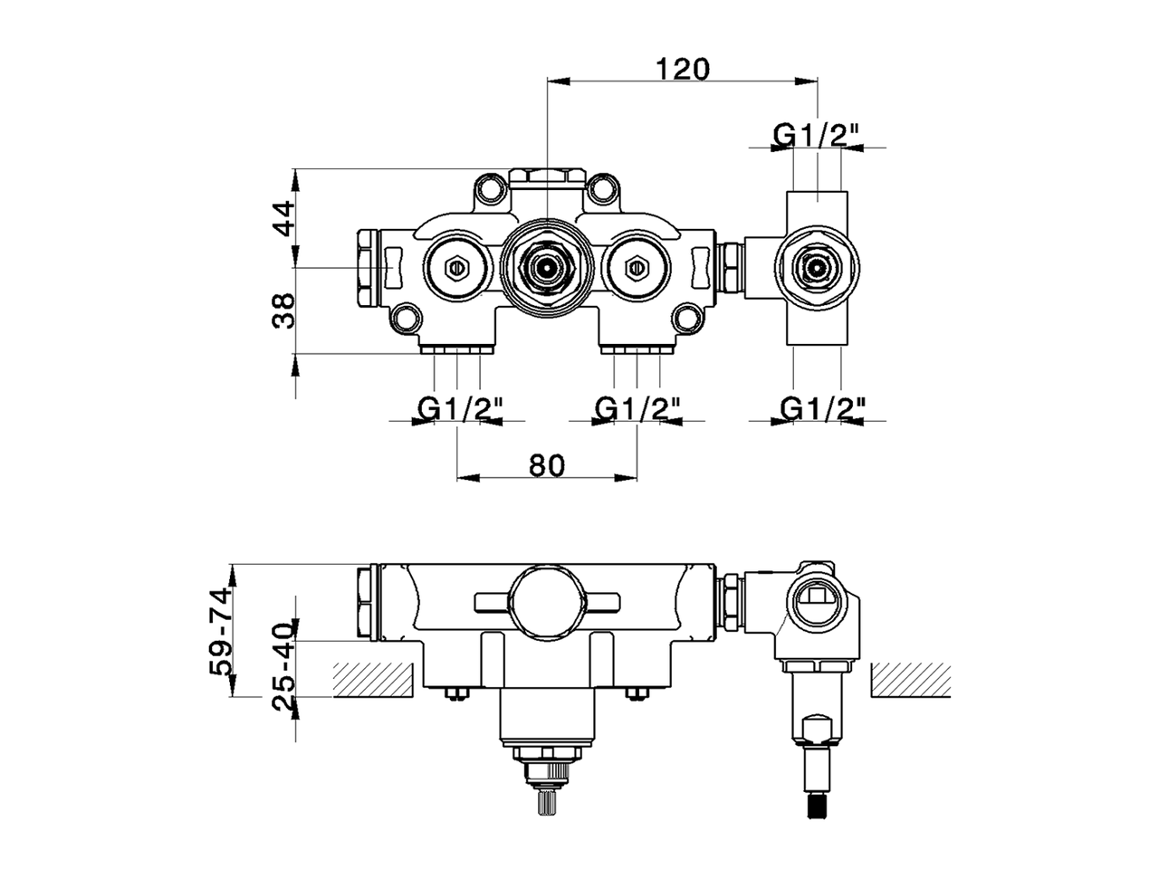 Parte incasso termostatico doccia 2 uscite INCASSO_ZA019140 - v1