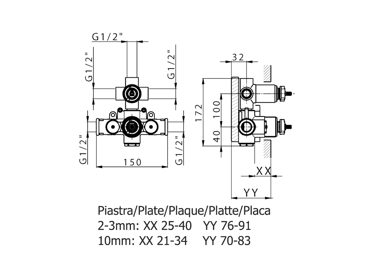 Parte incasso termostatico doccia 3 uscite INCASSO_ZA019200 - v1