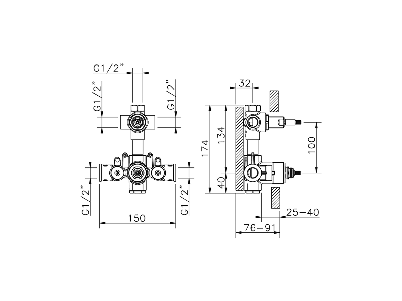 Parte incasso termostatico doccia 3 uscite INCASSO_ZA019201 - v1