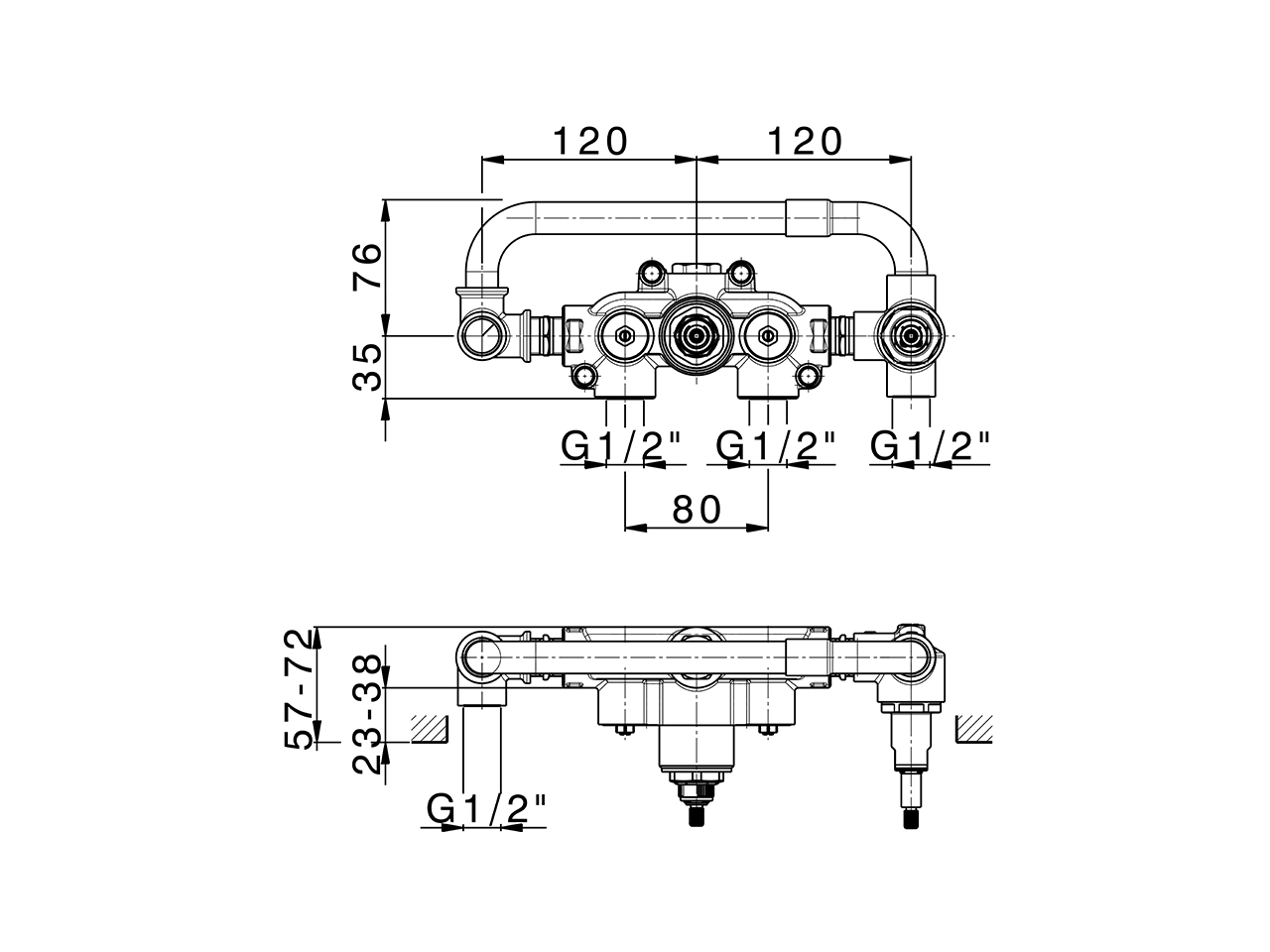 Parte incasso termostatico doccia 2 uscite INCASSO_ZA019340 - v1