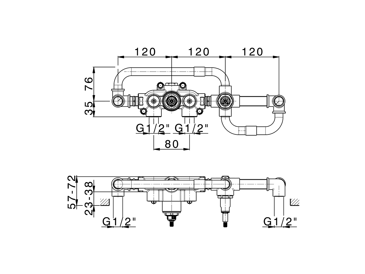 Parte incasso termostatico vasca 2 uscite INCASSO_ZA019440 - v1