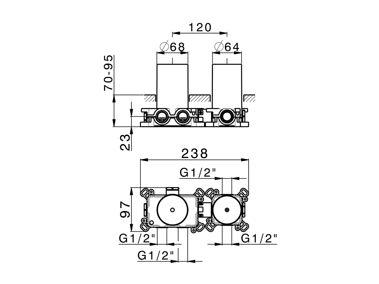 Parte incasso termostatico 1 funzione PUSH&SHOWER_ZA0G61R0 - v1