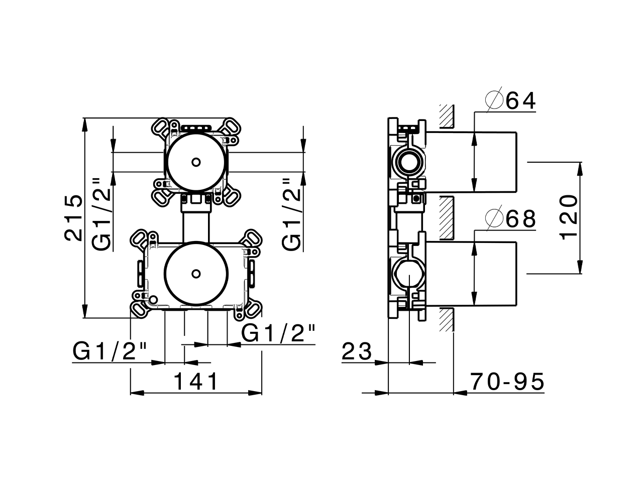 Parte incasso termostatico 1 funzione PUSH&SHOWER_ZA0G61V0 - v1
