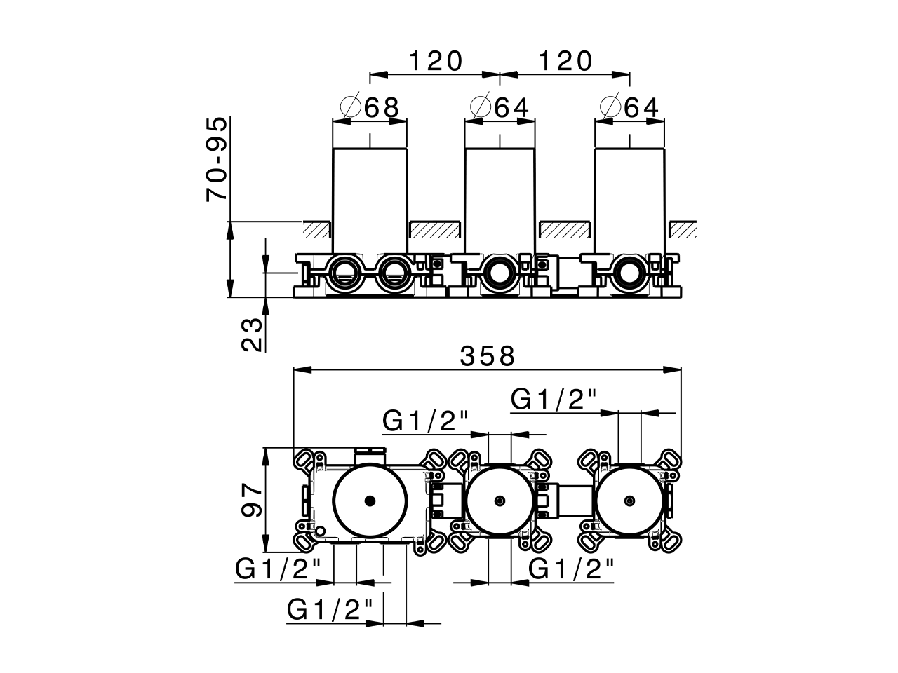 Parte incasso termostatico 2 funzioni PUSH&SHOWER_ZA0G62R0 - v1