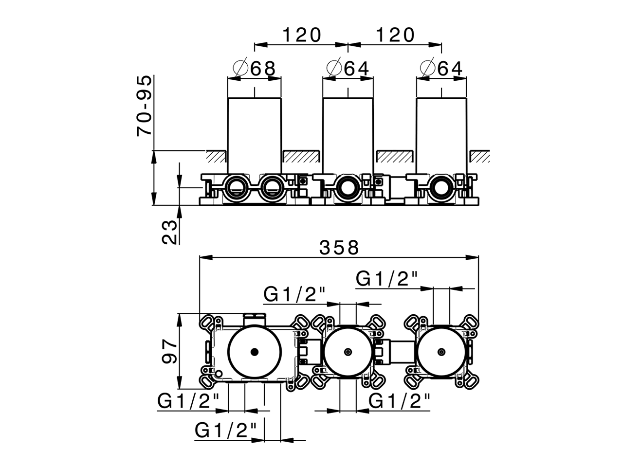 Parte incasso termostatico 2 funzioni PUSH&SHOWER_ZA0G62R0 - v1