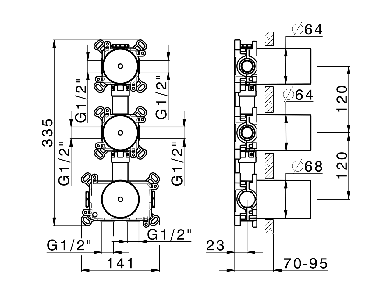 Parte incasso termostatico 2 funzioni PUSH&SHOWER_ZA0G62V0 - v1