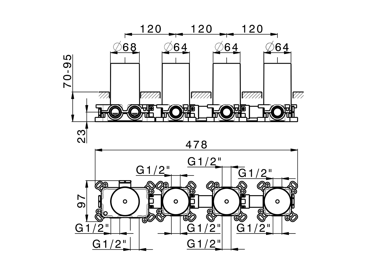 Parte incasso termostatico 3 funzioni PUSH&SHOWER_ZA0G63R0 - v1