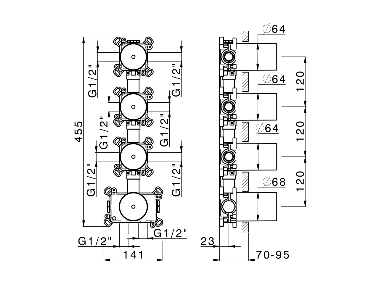 Parte incasso termostatico 3 funzioni PUSH&SHOWER_ZA0G63V0 - v1