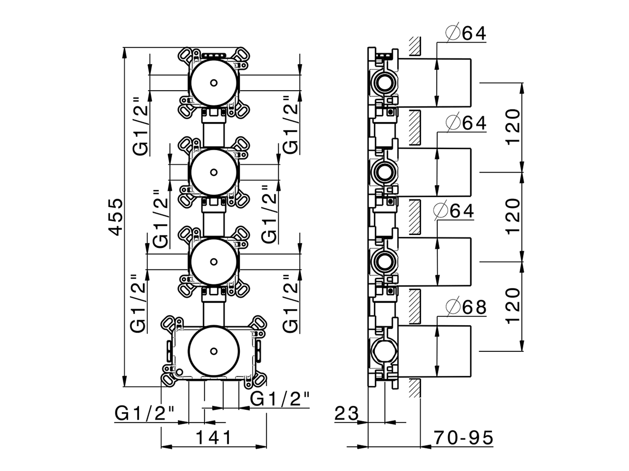 Parte incasso termostatico 3 funzioni PUSH&SHOWER_ZA0G63V0 - v1