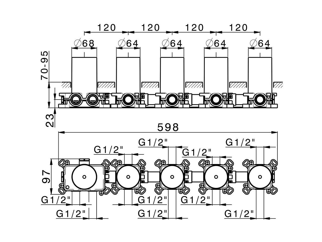 Parte incasso termostatico 4 funzioni PUSH&SHOWER_ZA0G64R0 - v1