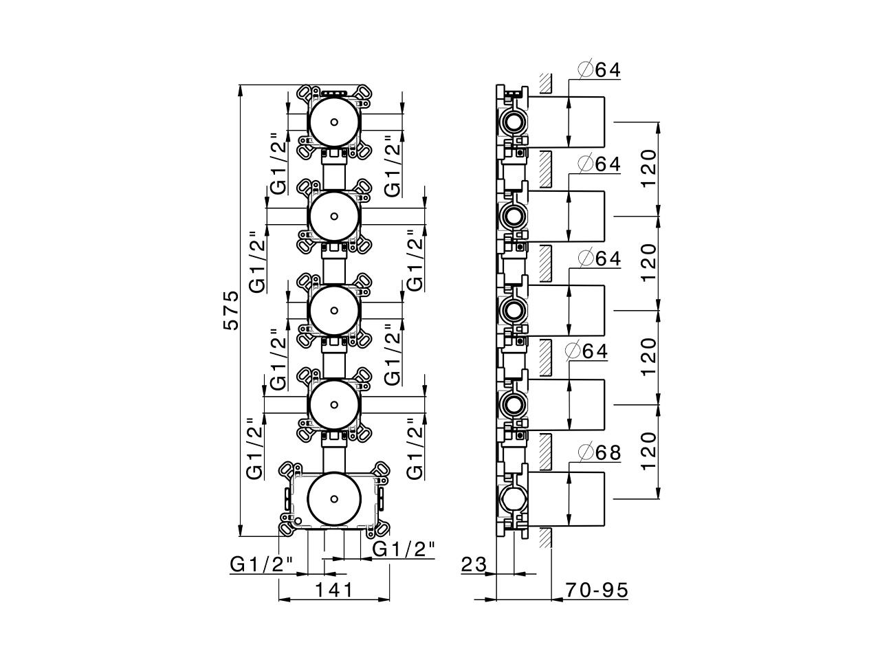 Parte incasso termostatico 4 funzioni PUSH&SHOWER_ZA0G64V0 - v1