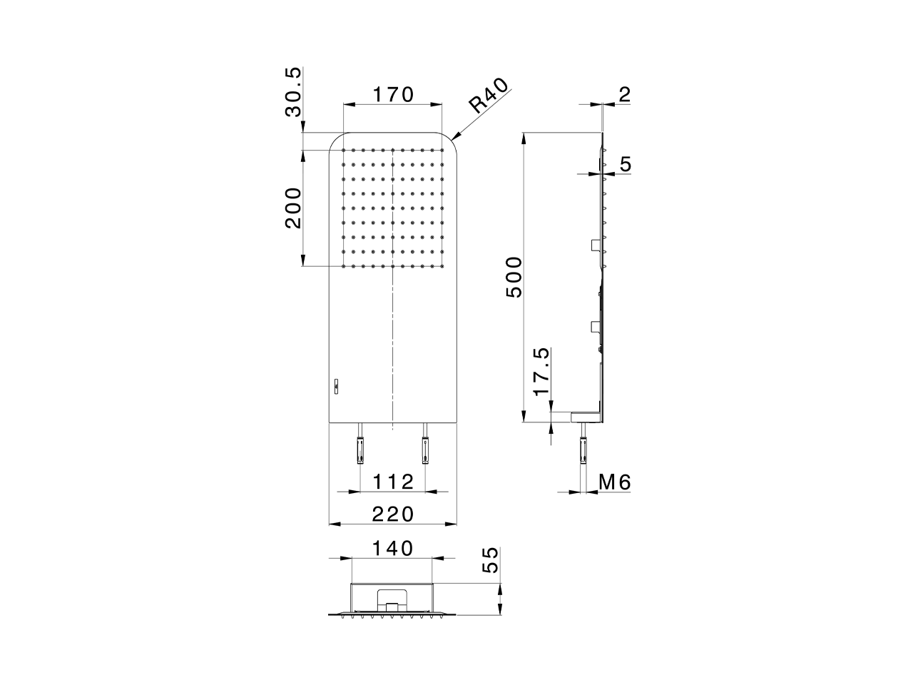 Soffione a parete 500x220 mm raggiato XION_ZS022100 - v1