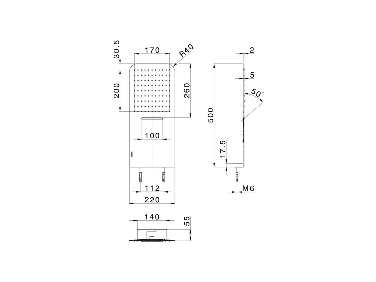 Soffione a parete 500x220 mm raggiato XION_ZS022110 - v1