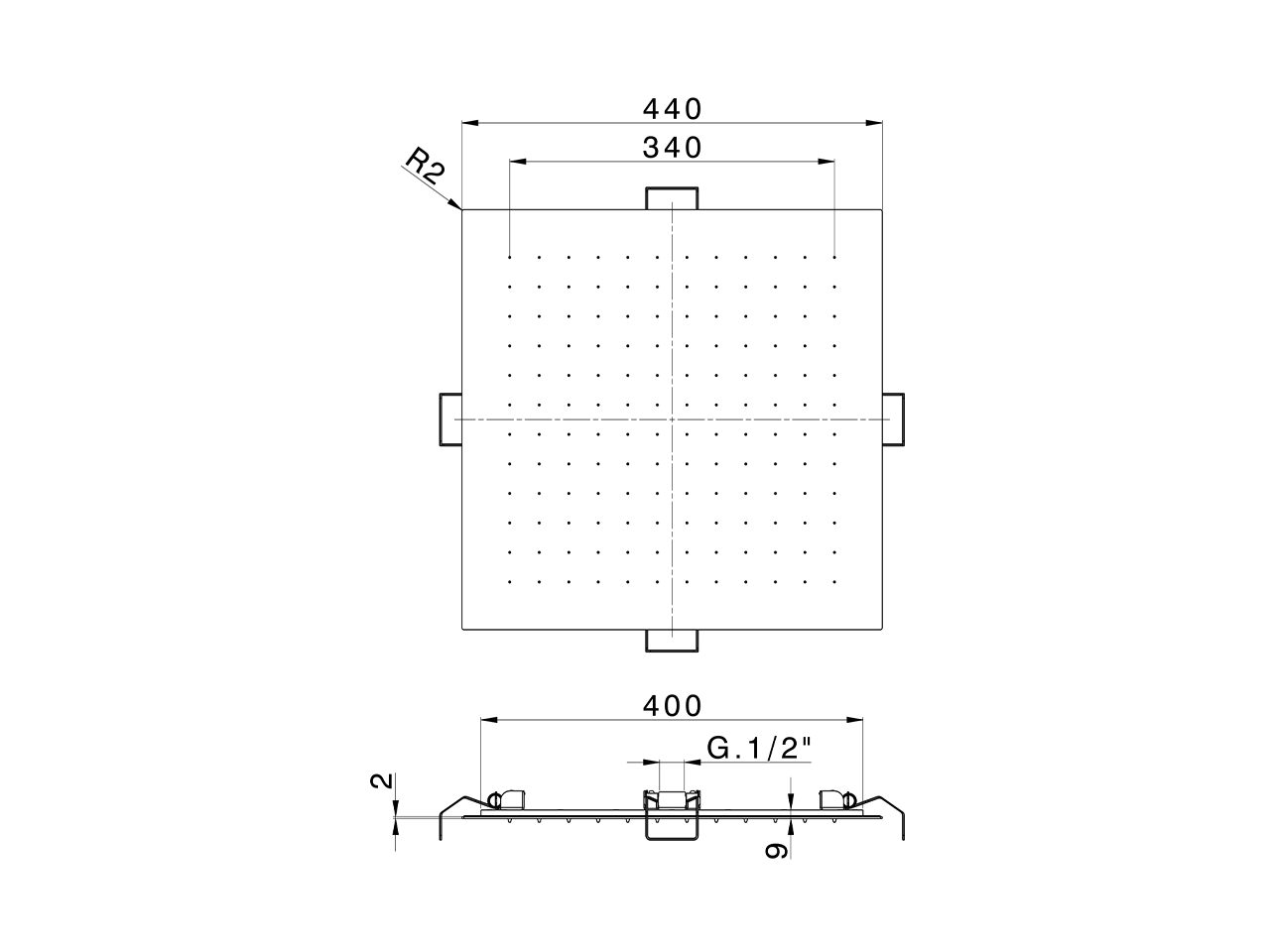 Soffione a soffitto ispezionabile 440x440 mm ZEN SHOWER_ZS0S0270 - v1